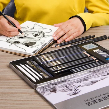 Profesionale 29Pcs Desen Schiță un Set Schiță Grafit Creioane de Cărbune cutie Lemn Set Creioane Pentru Schite Artist Consumabile