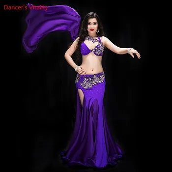 Profesionale de dans din Buric, Costume de Performanța Set 2 buc Avansate Sutienul cu diamante+ Split fusta lunga Costum Oriental Belly Dance