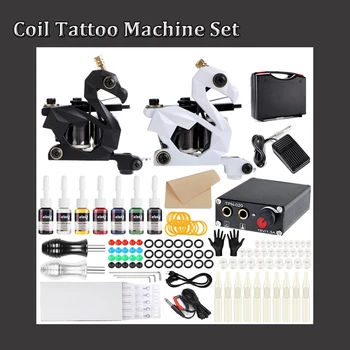 Profesionale de Tatuaj Kit Bobina Mașină de Tatuaj Set Tatuaj Alimentare Ace Completă Mașină de Tatuaj Kit pentru Incepatori Starter