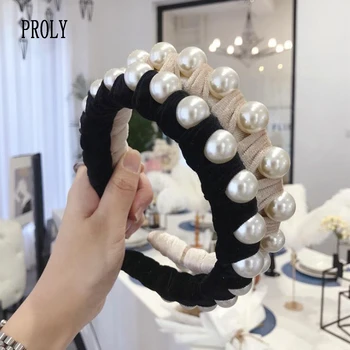 PROLE Noua Moda Femei Hairband Perla de Lichidare Bentita de Catifea cu boruri Largi Pălărie de Top de Calitate Turban Accesorii de Par
