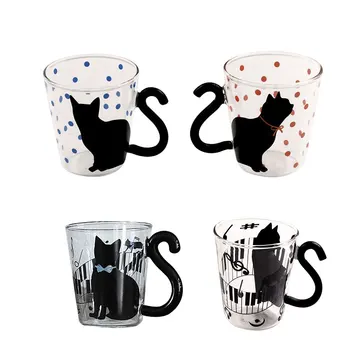 Promotii Creative Drăguț Pisica Kitty Cana De Sticlă Ceașcă Ceașcă De Ceai Lapte Cafea Ceasca De Muzică/Puncte/Cuvinte În Limba Engleză Biroul De Acasă Cupa