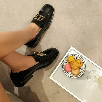 Prova Perfetto Piele naturala pentru Femei Balerini Pantofi de Metal Decor Square Toe cu Toc mic Aluneca pe Primavara Toamna Haimana Mujer Zapato