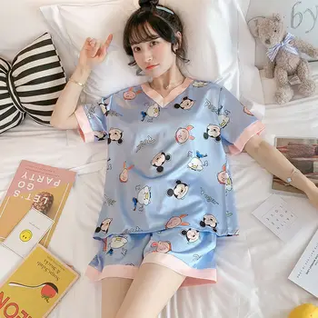 Prowow Femei Pijamale Costum M-2XL Plus Dimensiune Cămașă de noapte de Primăvară-Vară Sleepwear Sexy din Satin de Mătase Homewear Haine de Acasă îmbrăcăminte de noapte