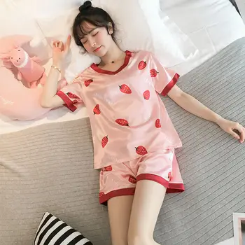 Prowow Femei Pijamale Costum M-2XL Plus Dimensiune Cămașă de noapte de Primăvară-Vară Sleepwear Sexy din Satin de Mătase Homewear Haine de Acasă îmbrăcăminte de noapte