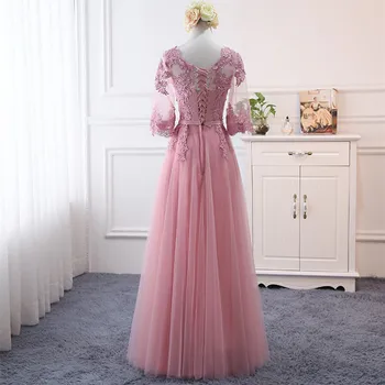 PTH-HJZY#Dantelă Roz bean nisip Net fire Lungi Rochii de domnisoare de Onoare nouă primăvară 2020 en-gros de nunta petrecere de bal rochie de mireasa din China