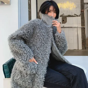 Ptslan 2020 Femei Autentic Forfecare Îmbrăcăminte exterioară de Iarnă de moda Noua cu Fermoar Real Haină de Lână cald haine de iarna femei P7521