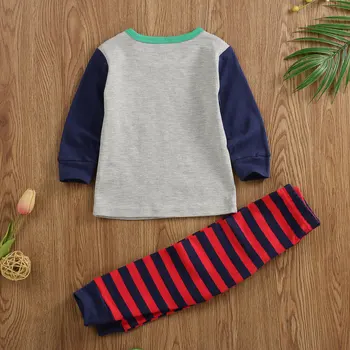 Pudcoco Copil Baby Boy Fata de Haine de Crăciun Imprimare Tricou Maneca Lunga Topuri cu Dungi Pantaloni Lungi 2 buc Costum de Haine Tricou