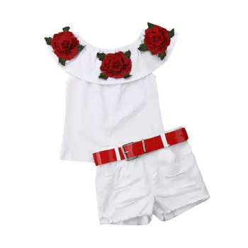 PUDCOCO marea BRITANIE Fată Copil Drăguț Copii Florale Tricouri Top+Ripped Denim pantaloni Scurți Costum de Haine 1-7Y Sprijin en-gros