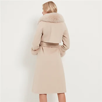 Pudi femei haină de blană sacou feminin doamna amestecuri de lână blană de vulpe guler de paltoane jachete lung trenci CT034