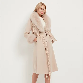 Pudi femei haină de blană sacou feminin doamna amestecuri de lână blană de vulpe guler de paltoane jachete lung trenci CT034
