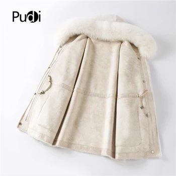 Pudi femei lână haină de blană sacou cu real blană de vulpe guler gluga de iarna pentru femeie haine calde jachete supradimensionate B181050