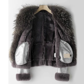 Pudi naturale reale haină de blană de iepure jacheta cu guler de blană de raton vesta 2020 iarna noi blană de sex feminin hanorac șanț CT071