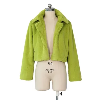 Pufos Fluorescente Neon verde jacheta de faux blana haina Cardigan Cald Trunchiate haina de iarna pentru femei Scurte Var haina de blana