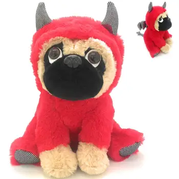 Pug adorabil Animal de Pluș Îmbrăcat în Costum de Diavol | Pluș Moale Catelus cu Demon Tinuta | Jucărie Amuzant pentru Copii Iubitori de Pepinieră