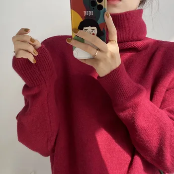 Pulover pentru Femei Culoare Solidă Vrac coreean 2020 Iarna Pulover Tricot în Afara Poartă