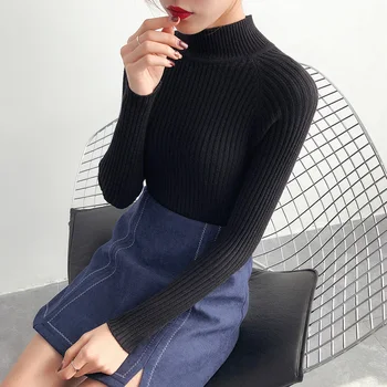 Pulovere Femei mai Gros Tricotat Guler Culoare Solidă Femei Simplu la Modă Elegant Stil coreean de Top Pulover Toate-meci de petrecere a timpului Liber