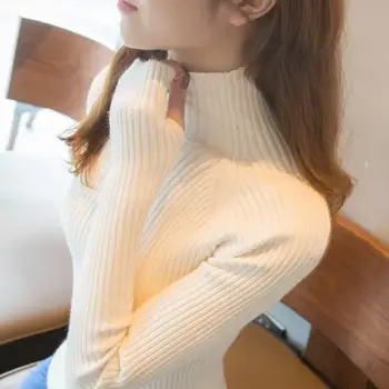 Pulovere pentru Femei de Iarnă Pulovere Guler Solid de Tricotat Femei de Toate-meci Gros Simplu coreeană stil Elegant Slim Ulzzang Trendy