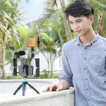 PULUZ Smartphone Difuzat Live Kit Telefon Vlogging Selfie rig Mini Trepied Video Prindere cu Microfon Video + Lumina +Trepied Cap
