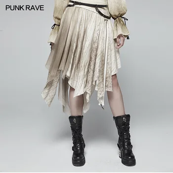Punk Rave Femei Fusta Steampunk Epocă Victoriană Dantelă Jumătate Fusta Gotic Stil Asimetric