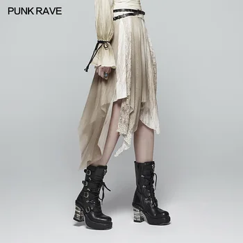 Punk Rave Femei Fusta Steampunk Epocă Victoriană Dantelă Jumătate Fusta Gotic Stil Asimetric