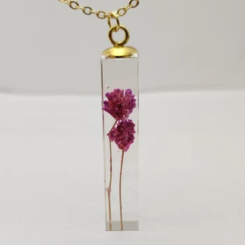 Purple Blossom Babysbreath Real De Flori Transparente Cub De Rășină De Aur De Culoare Lanț Pandantiv Colier Lung Pentru Femei Boho Moda Bijuterii