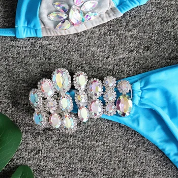 Push-up Cristal de Diamant Bikini 2020 Bandaj de costume de Baie Femei Stras Costume de baie Femei din Două piese Bikini set Costum de Baie Halter
