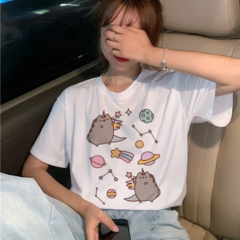Pusheen Cat Tricouri Femei Harajuku Amuzant de Desene animate Drăguț T-shirt Ullzang Drăguț 90 Grafic coreean Tricou de Moda de Top Teuri de sex Feminin