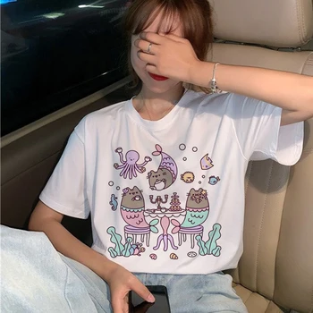 Pusheen Cat Tricouri Femei Harajuku Amuzant de Desene animate Drăguț T-shirt Ullzang Drăguț 90 Grafic coreean Tricou de Moda de Top Teuri de sex Feminin