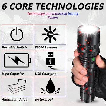 Puternic XHP50 Lanterna LED-uri Xlamp Aluminiu Vânătoare L2 Impermeabil 5Modes Lanterna USB Reîncărcabilă 18650 Acumulator 26650