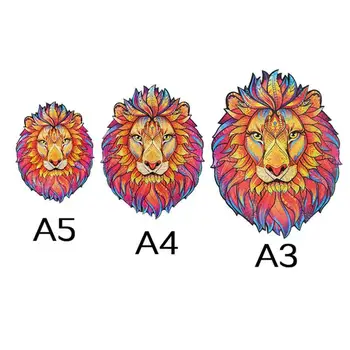 Puzzle din lemn Asamblate Blocuri Colorate Animale Cadouri lucrate Manual Cadouri de Adult Jucărie Misterioasă Creative Lions Design Copilul K4Y5