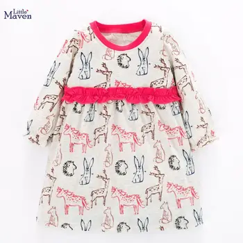 Puțin maven copii fete de brand toamna pentru copii rochie de fete pentru copii haine de Bumbac animal print copilul rochii de fată QW030