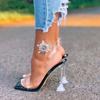 PVC jeleu sandale de moda bling cristal pantofi open toe tocuri inalte femei transparent sandale cu toc pompe de mare dimensiune 42
