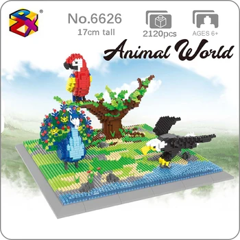 PZX 6626 Lumea Animală Papagal Gransberry Păun Pasăre Model 3D DIY Mini Diamond Blocuri Caramizi de constructie de Jucarie pentru Copii fără Cutie