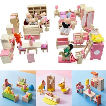 Păpuși Din Lemn, Casa Mobila In Miniatura 6 Camera Pentru Copii Jucării Pentru Copii Cadouri Fierbinte