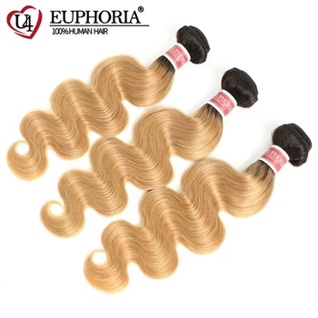 Păr uman Corpul Val 3/4 Pachete Afacere 99J/Rosu-Visiniu Blonda Ombre Culoarea Brazilian Remy Pachete Păr de Țesut Pentru Femei Euphoria