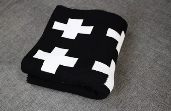 Pătură Copil Alb Negru Iepure Drăguț Swan Cruce Tricotate Carouri Pentru Pat, Canapea Cobertores Mantas Cuvertură De Pat Prosoape De Baie Juca Saltea Cadou
