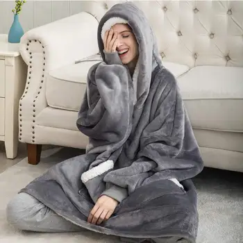 Pătură cu Mâneci Femeile Supradimensionate Hanorac Fleece Cald Hanorace Jachete TV Gigant Pătură Femei Hoody Halat Casaco Feminino