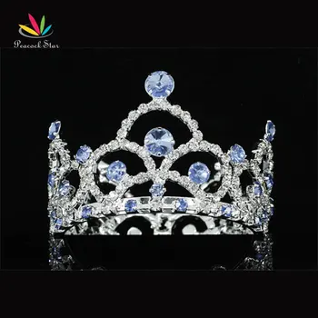 Păun Stele Nunta de domnisoare de Onoare Copilul Nou-Născut de Cristal Plin Cerc Rotund Albastru Mini Tiara Coroana CT1764