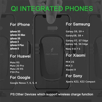 QI Wireless Incarcator Auto Suport de Telefon Pentru iPhone 11 Pro XS Max Samsung S10 Rapid fără Fir Încărcător de Mașină Pentru Xiaomi Mi 9 Stand Mobil