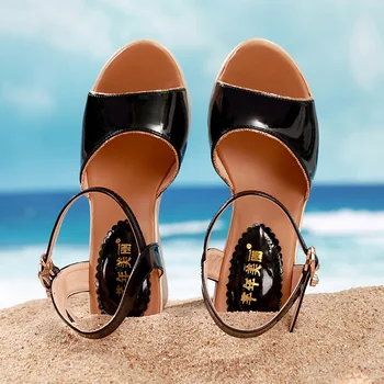 QianNML Vara Femei Pene Tocuri Pantofi de Piele de Brevet 2020 Moda Sandale cu Platforma Plus dimensiune 33 34 42 43