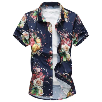 QUANBO Brand de Îmbrăcăminte Hawaii Bărbați Florale Tricouri 2019 Noi de Vara Camisas homber Casual Plus dimensiune 6XL 7XL Barbati maneca scurta tricou