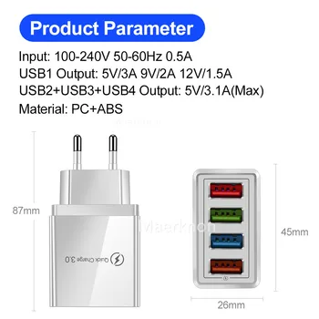 Quick Charge 3.0 4.0 Incarcator USB 3.1 Rapid de Perete Încărcător de Telefon Mobil Pentru iPhone 11 Samsung S9 S8 4 Porturi Adaptor QC 3.0 Încărcător