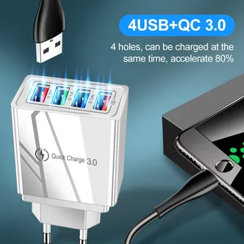 Quick Charge 3.0 cu 4 porturi USB încărcător de perete mobil de încărcare de Încărcare Rapidă pentru Samsung Galaxy S10E/S9/S8/nu-8, Huawei P20,Xia