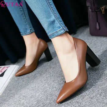 QUTAA 2020 Femei Pompe de Piele Pu se Potrivesc Subliniat Toe Pantofi pentru Femei de Moda Platformslip pe Casual Pantofi de Nunta Dimensiune 34-43