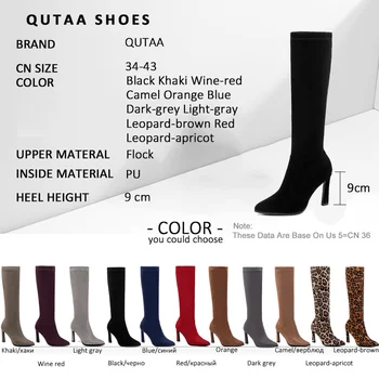 QUTAA 2020 Tocuri inalte Cizme pentru Femei la Jumătatea Vițel Pantofi Sexy Degetul Ascutit Toamna si Iarna Porțiune de piele de Căprioară Aluneca pe Femeie Cizme Dimensiune 34-43