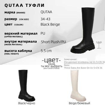 QUTAA 2021 Platforma Genunchi Ridicat Cizme Rotund Toe Fermoar pentru Femei de Moda Pantofi din Piele PU Toc Pătrat Doamnelor Cizme Lungi de Dimensiuni Mari 34-43