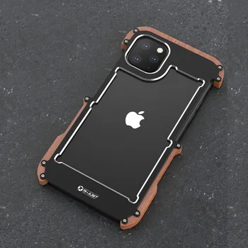R-Doar Metal Aluminiu de Caz Pentru iPhone 12 Pro Max rezistent la Șocuri de Caz Pentru iPhone 11 Pro Max Xs XR 8 7 6 Lemn+Metal Anti-knock Acoperi
