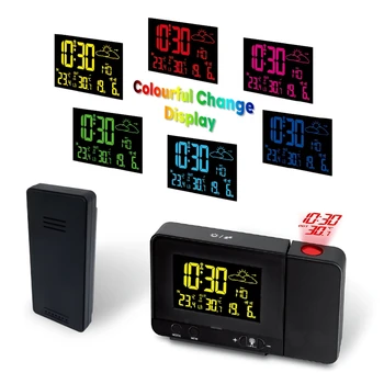 Radio Contraolled Proiecție Stație Meteo Colorate LCD Display USB Prognoza Meteo Wireless cu Senzor de Temperatură Exterioară