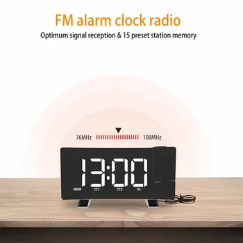 Radio FM Proiectie Ceas Deșteptător USB de Încărcare Ecran Curbat de Alarmă Ceas de Birou Electronic Digital cu LED Luminos Timer Sleep