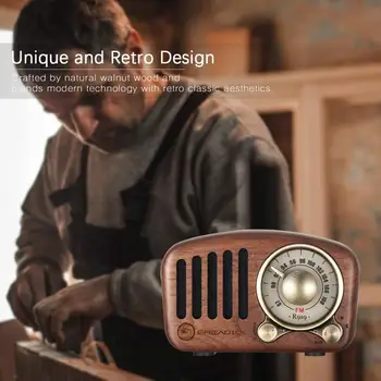 Radio Retro Difuzor Bluetooth Nuc din Lemn Radio FM cu de Modă Veche Stil Clasic, TF Card si MP3 Player Volum Tare